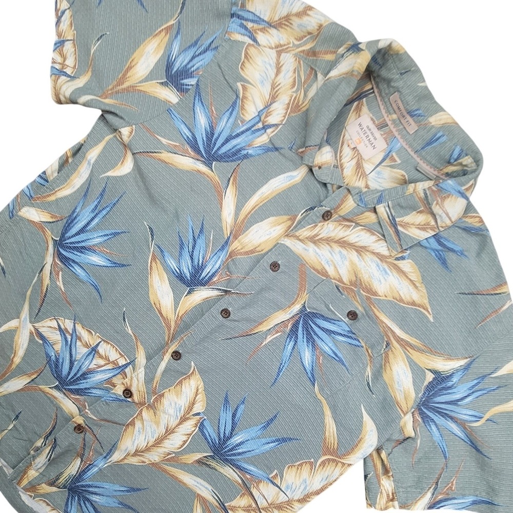 Quiksilver Waterman Collection Mens Large Floral Bird of Paradise‎ Shirt Green
